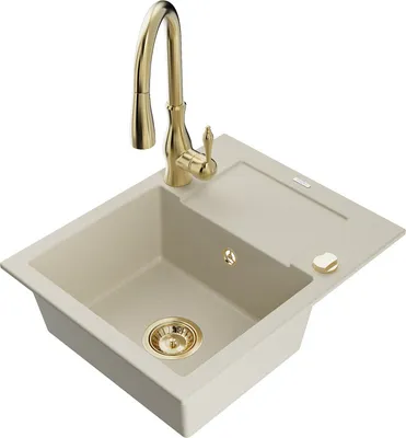 Produktbild von Mexen Enzo 1 Becken-Granitspüle mit Abtropffläche und Mischbatterie Savita, Beige - 6506-69-672601-50