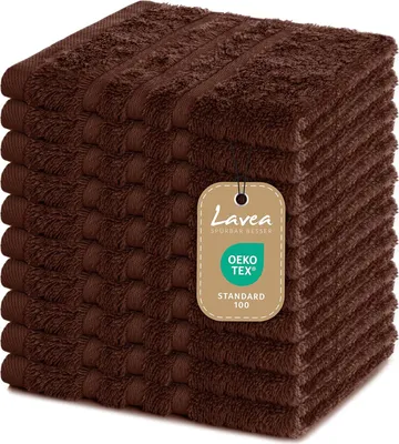 Produktbild von Lavea® 10er Set Seiftuch 30x30 cm – Hochwertige Gästehandtücher 30x30 - 100% Baumwolle, Elena – Saugstark, Waschbar und Strapazierfähig - Kaffeebraun