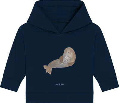 Produktbild von Mr. & Mrs. Panda Organic Baby Hoodie Robbe Lachen 24. - 36. Monat - French Navy - Geschenk, Ostsee, Lustige Sprüche, Strand, Nordsee, Kapuzensweatshirt, Meerestier