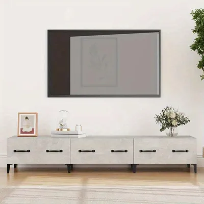 Produktbild von Modernes TV-Möbel in Betonoptik – Holz-Medienmöbel mit Stauraum – 150 x 34,5 x 30 cm