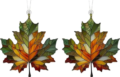 Produktbild von 2 Stück Ahornblatt-Dekorationen aus gefärbtem Acryl, Herbstdeko zum Aufhängen am Fenster, Herbstdeko-Anhänger, Herbstdeko-Fensterbehang für Thanksgiving-Dekoration