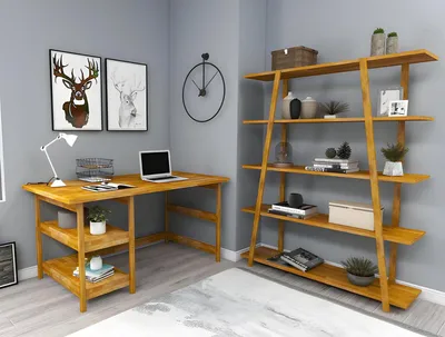 Produktbild von Moderne Braune Arbeitszimmer Möbel Designer Holz Schreibtisch Bücherregal