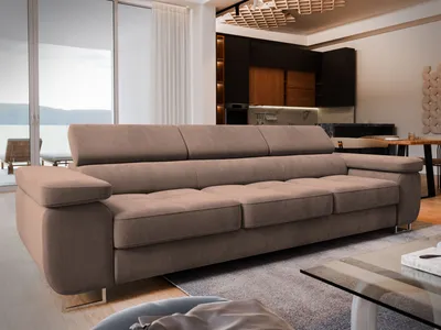 Produktbild von Sofa MOSINE Ecru Velours-Stoff mit Schlaffunktion, Wohnzimmersofa, Couch, Soffa, Bettsofa, Couchgarnitur- Ecru, MONOLITH 09