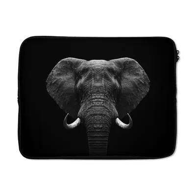 Produktbild von MuchoWow® Laptop Hülle 17 Zoll Laptoptasche Tiere - Elefant - Porträt - Schwarz - Weiß - Zipper - Schutzabdeckung