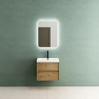 Produktbild von Mai & Mai Badmöbelset Badezimmermöbel Waschbeckenunterschrank 2 Schubladen mit Soft-Close inkl. Waschbecken aus Mineralguss Kerneiche 60 cm Rimo