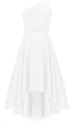 Produktbild von Elegantes Ein-Schulter Hochzeitskleid für Mädchen | Festliches Blumenmädchenkleid | Lang, ideal für Abendveranstaltungen | Größe 146-152 cm