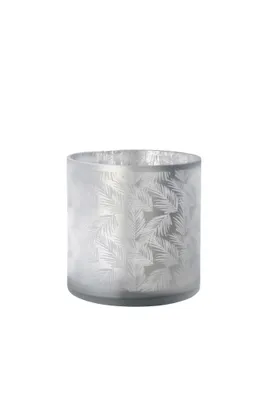 Produktbild von Vase Übertopf aus Glas hellgrau weiß silber mit Farn 20cm