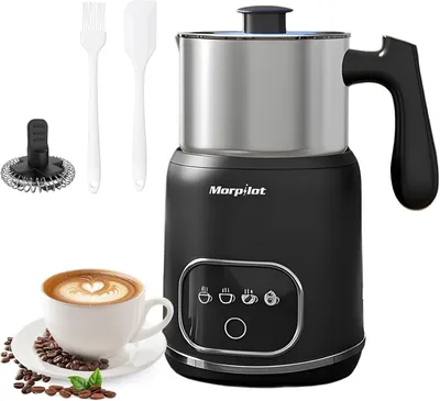 Obrázek produktu pro Elektrický pěnový přístroj na mléko, 4 v 1, objem 120-600 ml, 550 W, pro přípravu teplé i studené pěny a čokolády, s nepřilnavým povrchem, snadno se čistí, nerezová ocel