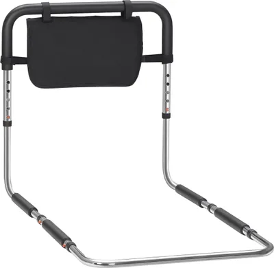 Image de HOMCOM Barre d'appui lit barrière sécurisée protection poignée réglable 5 hauteurs pochette rangement 87Lx51,5lx45-55H cm