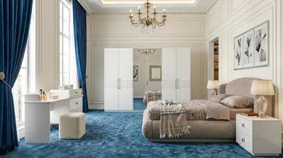 Immagine prodotto di Set per camera da letto: letto, armadio, cassettiera, comodino. Design moderno, colore bianco