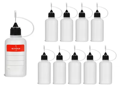 Produktbild von 10 Plastikflaschen 30 ml aus LDPE, G14, Tropfverschluss mit Nadelkappe, schwarz
