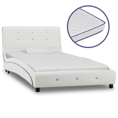Produktbild von Prolenta Premium - Bett mit Memoryschaum-Matratze Weiß Kunstleder 90×200 cm