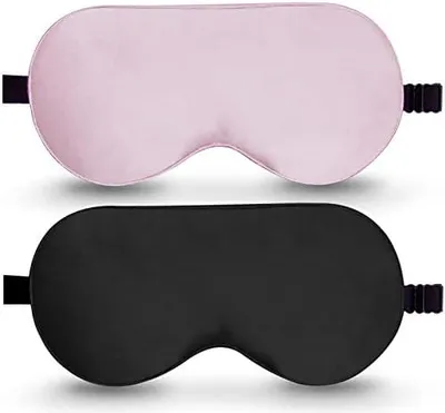 Produktbild von Seiden-Schlafmaske, 2er-Pack Augenmaske aus 100% echter natürlicher reiner Seide mit verstellbarem Riemen, Augenmaske zum Schlafen, BeeVines Augen-Schlafschutz für Yoga-Reisen, blockiert Licht