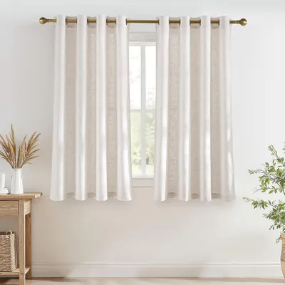 Imagen del producto de Cortinas translúcidas y suaves – Cortinas cortas y ligeras, de textura similar al lino, ideales para la cocina – Con ojales, perfectas para el comedor