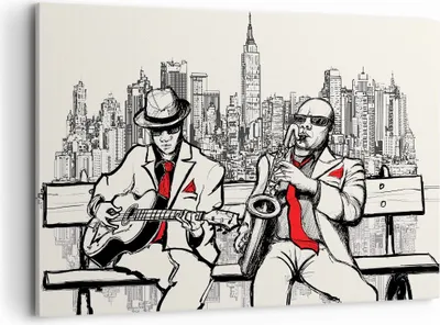 Produktbild von Bild auf Leinwand - Leinwandbild - Jazz Musik Musiker - 120x80cm - Wand Bild - Wanddeko - Leinwanddruck - Bilder - Kunstdruck - Wanddekoration - Leinwand bilder - Wandkunst - AA120x80-3599