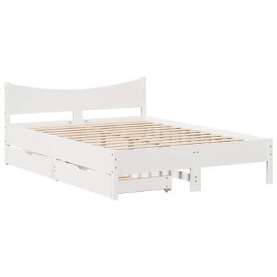 Image de Cadre de lit avec tiroirs blanc 140x200 cm bois de pin massif