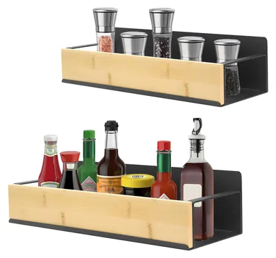 Produktbild von Set mit 2 magnetischen Gewürzregalen für den Kühlschrank, magnetisches Regal zur Aufbewahrung und Organisation von Küchenutensilien (schwarz)