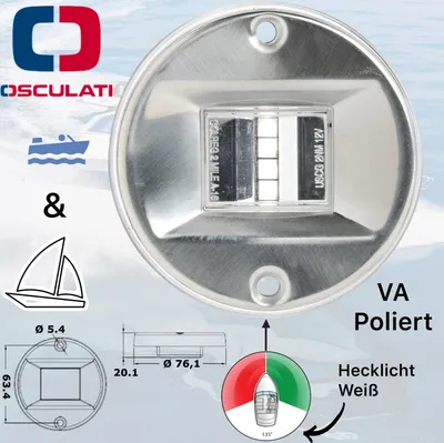 Produktbild von Osculati Marine Boot VA Edelstahl Evoled Heck Navigationslicht Positionslicht 135° Weiss