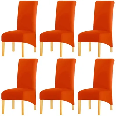 Obrázok produktu pre Poťahy na stoličky, veľkosť XL, vysoké operadlo, elastický materiál, oranžová farba, sada 6 kusov