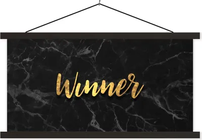 Produktbild von MuchoWow® Textilposter Zitat - Sieg - Gold - Marmor 90x45 cm mit schwarzem Rahmen - Klemmleisten