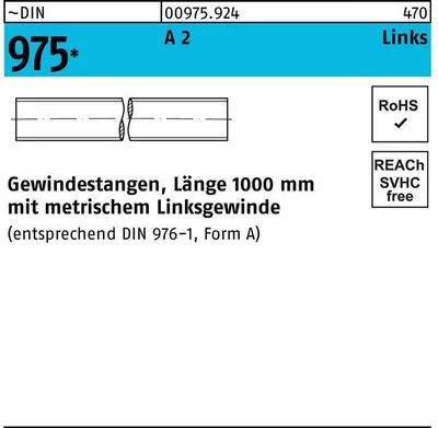 Produktbild von Gewindestange DIN 975 links M 12 -LH x 1000mm A 2