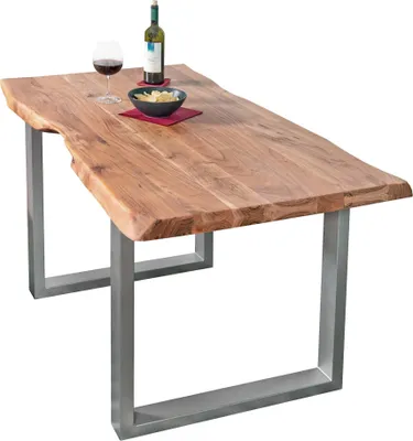 Produktbild von Esstisch Baumkante massiv Akazie Natur 140 x 80 U-Gestell silber CALI
