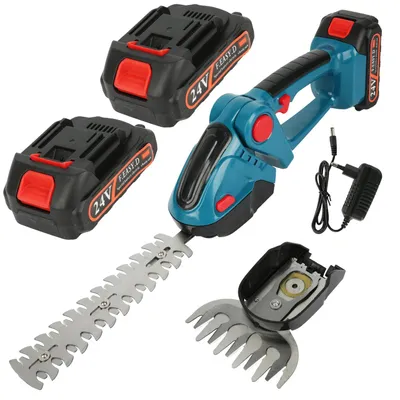 Zdjęcie produktu dla Nożyce do żywopłotów akumulatorowe - 2 w 1: trymmer do trawy - nóż do krzewów: 20 cm - nóż do trawy: 10 cm - 20 000 obr./min - 2 akumulatory po 2000 mAh - kolor niebieski