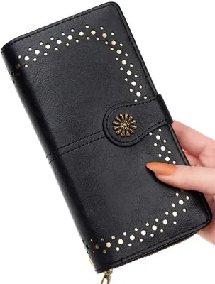 Immagine prodotto di Portafoglio grande da donna in ecopelle, 15 scomparti, dimensioni 19,3x10x3,5 cm