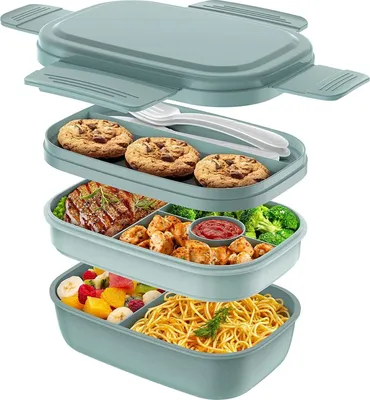 Produktbild von Welikera Lunchbox, 1900ML Lunchbox für Erwachsene, Brotdose Kinder mit Fächern, Auslaufsicher Bento Box Jausenbox für Picknick Arbeit Reisen, Blau