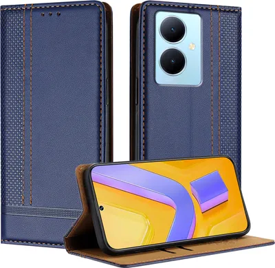 Produktbild von Handyhülle für Vivo Y78 / Vivo Y78+ 5G Leder Flip Klappbare Schutzhülle mit Standfunktion Blau