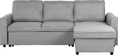 Zdjęcie produktu dla BELIANI Narożnik rozkładany jasnoszary tapicerowany trzyosobowy nowoczesna narożna sofa do salonu z pojemnikiem lewostronna