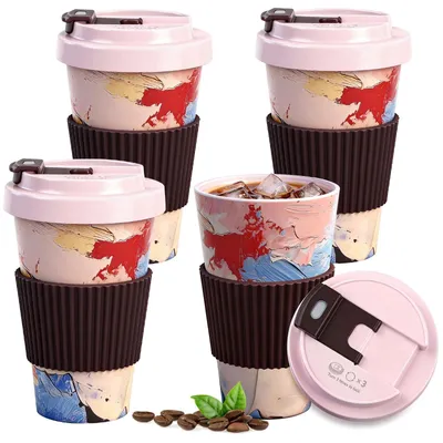 Image de Gobelets à café réutilisables - Lot de 4 tasses à café avec couvercle anti-fuite