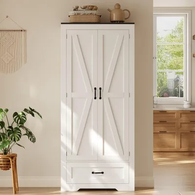 Produktbild von Flieks Küchenschrank mit 2 Türen, 1 geräumigen Schublade, Hochschrank mit Ablagen an den Türen, Sideboard für Wohnzimmer, Esszimmer, Badezimmer, Weiß