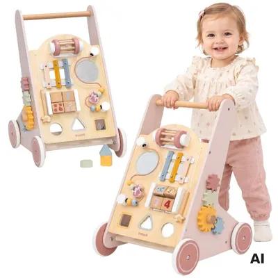 Productafbeelding van Viga Polarb houten loopwandelwagen roze educatief