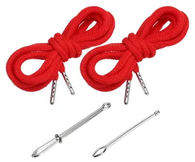 Productafbeelding van Kordelset - 2 stuks, elk 130 cm lang, met 38 aantreknaalden - Rood