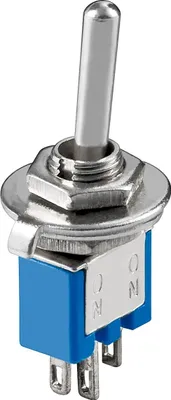 Produktbild von Kippschalter Subminiatur, 1x UM, 3 Pins, blaues Gehäuse ideal für den Bereich DIY oder den Modellbau