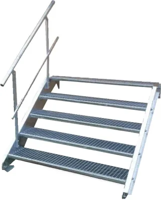 Produktbild von Stahltreppe 5 Stufen-Breite 100cm Variable-Höhe 70-105cm mit einseit. Geländer