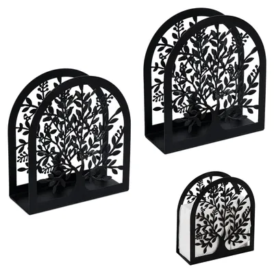 Serviettenhalter Lebensbaum, 2er Set, Metall, Schwarz, 12,5x13,5 cm