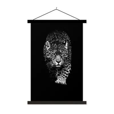 Produktbild von MuchoWow® Textilposter Tiere - Schwarz - Leopard - Weiß - Wild 60x90 cm mit schwarzem Rahmen - Poster Wohnzimmer