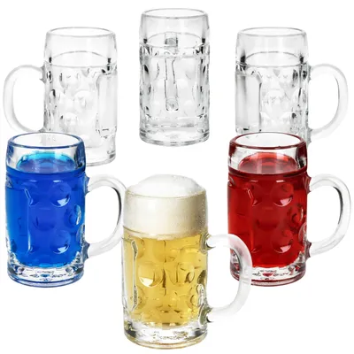 Produktbild von 6x Mini-Maßkrug Schnapsgläser 4cl geeicht Shot-Glas Stamper Henkel Schild Relief