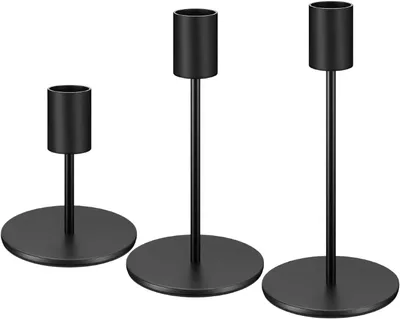Produktbild von Vintage-Kerzenhalter für Stumpenkerzen – elegante Kerzenleuchte für Hochzeit, Abendessen und Tischdekoration (Metall) (Schwarz)