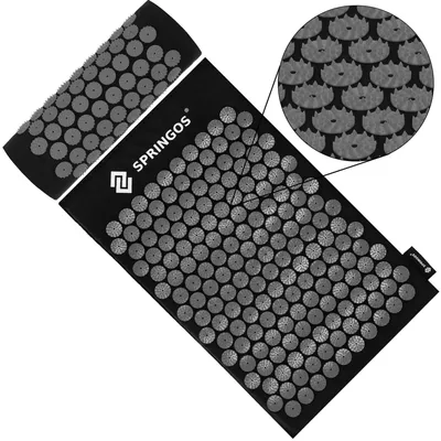 Productafbeelding van Acupressuurmat - Spijkermat - Lichaamsstimulator - Ontspanning - Massage - Kussen - Zwart/Grijs