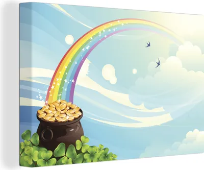 Produktbild von OneMillionCanvasses® - Leinwandbilder - 150x100 cm, Eine Illustration eines Regenbogens unter einem bewölkten Himmel, Wandbilder Kunstdruck Wanddekoration