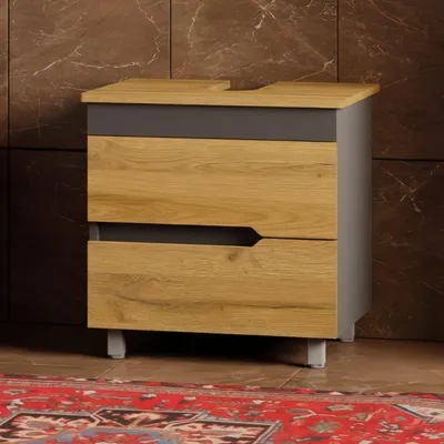 Produktbild von Badezimmerunterschrank mit Füßen 60 cm | Waschtischunterschrank Eiche Anthrazit