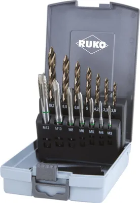 Image de RUKO Tarauds machine HSSE-Co 5 + forets hélicoïdaux ULTIMATECUT DIN 338 type FLOWSTEP® HSSE-Co 5 en cassette plastique - 259048ERO