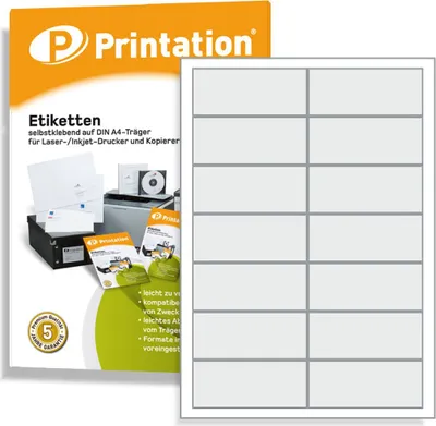 Produktbild von Printation Universal Adress Etiketten 1400 Stk. 95 x 40 mm weiß blanko selbstklebend - 100 DIN A4 Bogen á 2x7 95x40 Adressetiketten / Labels