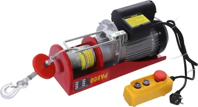 Image de Treuil électrique - Palan 1300W - Capacité de levage : 400–800 kg - Câble en acier - Interrupteur d'arrêt d'urgence - Rouge