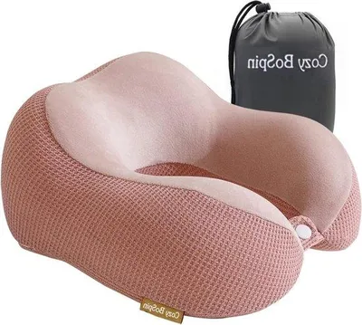 Produktbild von Famanu Nackenkissen aus Memory-Schaum - tragbar und komfortabel - leichtes Reisekissen für Camping - rosa