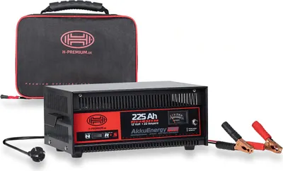 Produktbild von HEYNER® Batterieladegerät AkkuEnergy 22A – 12V, für 30–225 Ah, Schnell-/Normalladung, Starthilfe 180 A, Metallgehäuse, mit Tasche