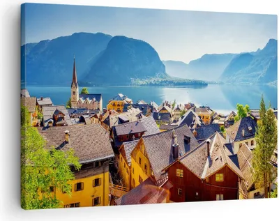 Produktbild von Bild auf Leinwand - Leinwandbild - Berge See Wasser - 70x50cm - Wand Bild - Wanddeko - Wandbilder - Leinwanddruck - Bilder - Kunstdruck - Wanddekoration - Leinwand bilder - Wandkunst - AA70x50-3955